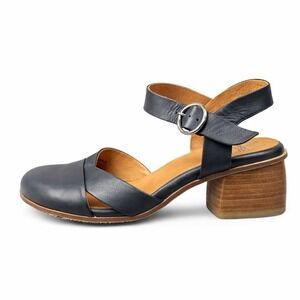 Miz Mooz Leather Sandals 38 Black Chunky Heel Portugal Women Mary Jane US 7.5-8